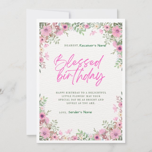 Cartão De Festividades Placa Floral Digital Personalizada de Aniversário  (Frente)