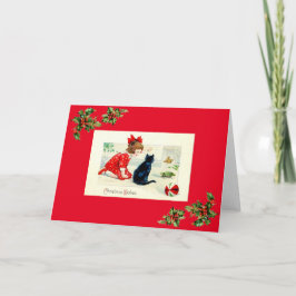 Cartão De Festividades Placa Gatinho natais vintages