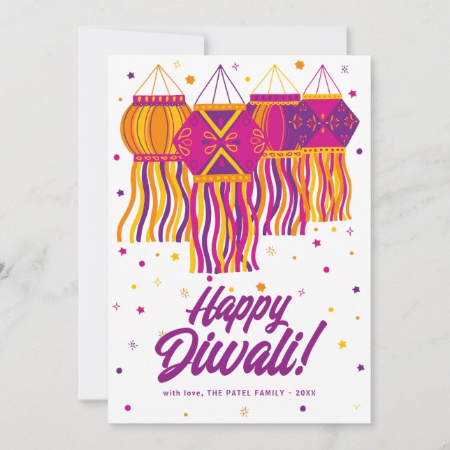 Cartão De Festividades Placa Lanterna Dourada Rosa Rosa Feliz Diwali (Frente)