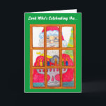 Cartão De Festividades Placa Menorah de iluminação papai noel<br><div class="desc">Uma bela fotografia branca de Papais noeis que iluminam as velas menorah adorna esta carta.</div>