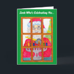 Cartão De Festividades Placa Menorah de iluminação papai noel<br><div class="desc">Uma bela fotografia branca de Papais noeis que iluminam as velas menorah adorna esta carta.</div>