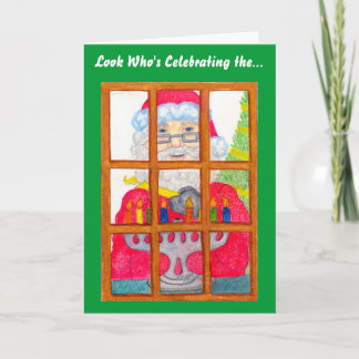 Cartão De Festividades Placa Menorah de iluminação papai noel