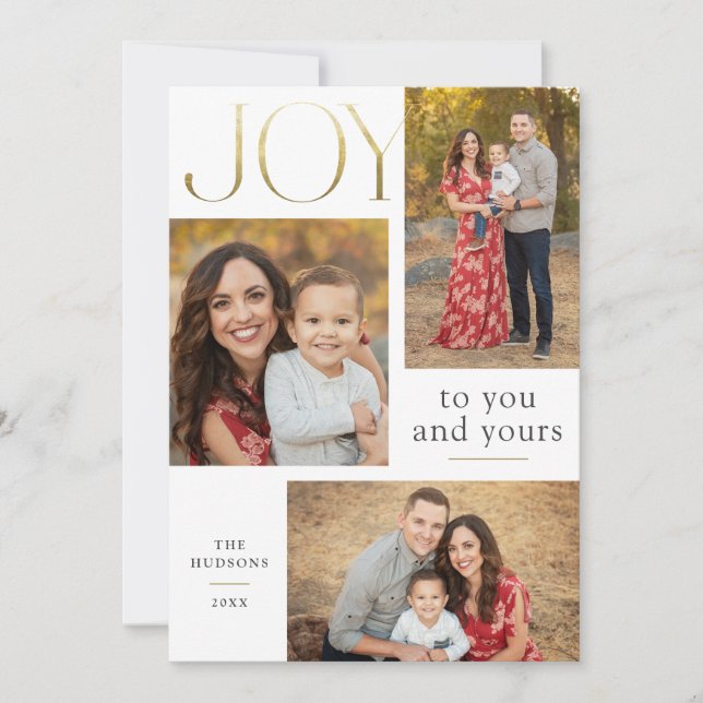 Cartão De Festividades Placa multifoto Dourada de alegria moderna caligra (Frente)