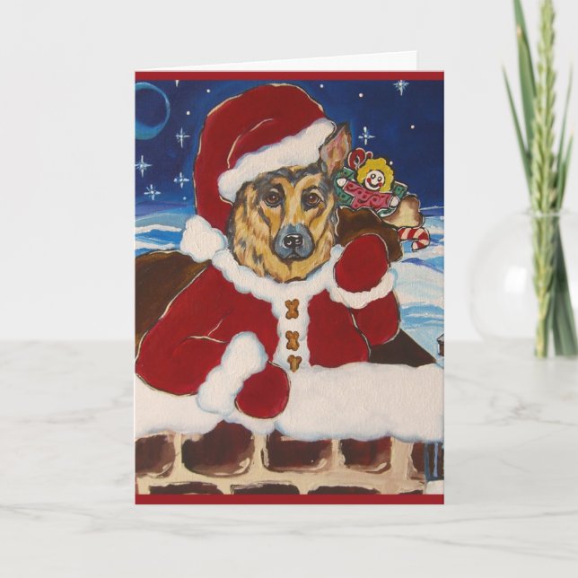 Cartão De Festividades Placa Papai noel german shepherd (Frente)