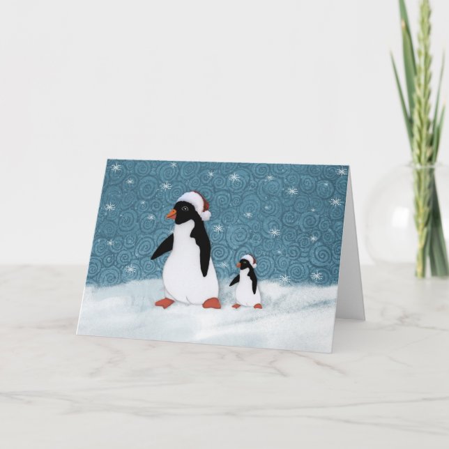 Cartão De Festividades Placa Penguins de papais noeis (Frente)