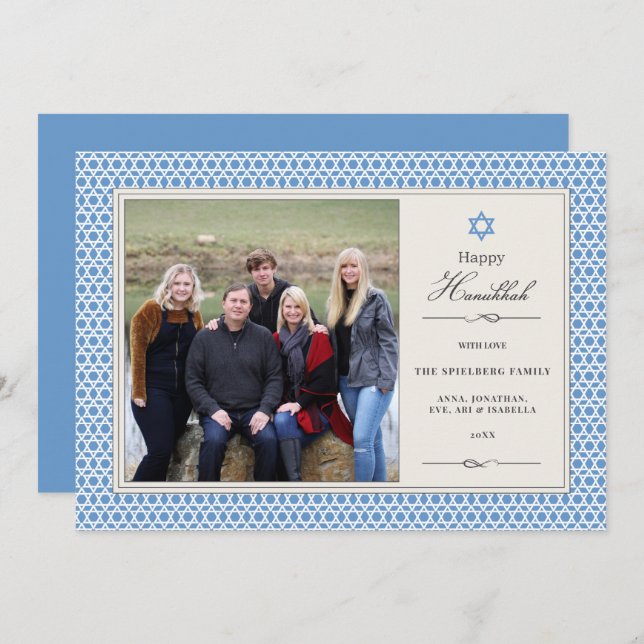 Cartão De Festividades Placa Plana de Fotografia do Chanucá Estrela Brilh (Frente/Verso)