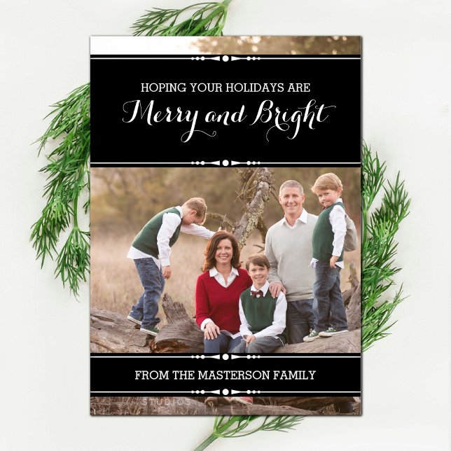 Cartão De Festividades Placa plana de fotografia Ebony Simplesmente Feria (Ebony Simply Chic Holiday Photo Card)