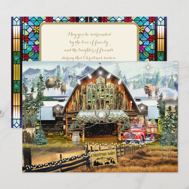 Cartão De Festividades Placa Plana de Natal Evergreen Barn 5"x7" (Frente/Verso)