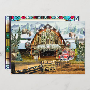 Cartão De Festividades Placa Plana de Natal Evergreen Barn 5"x7"