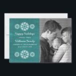 Cartão De Festividades Placa Plana Fotográfica Chalkboard Snowflakes, Tea<br><div class="desc">Placa plana fotográfica com flocos de neve modernos e modernos, apresentando um quadro de chalkboard turquesa com fundo e flocos de neve elegantes em branco. Este cartão com fotos chic é perfeito para enviar cartões de natal. Personalize com sua própria foto da família e a saudação personalizada de sua escolha....</div>
