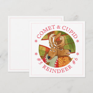 Cartão De Festividades Placa plana quadrada COMET CUPID REINDEER 5,25"