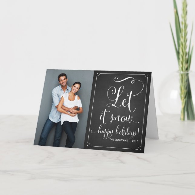 Cartão De Festividades Placa Rustic Chalkboard Let It Snow Script Holiday (Frente)