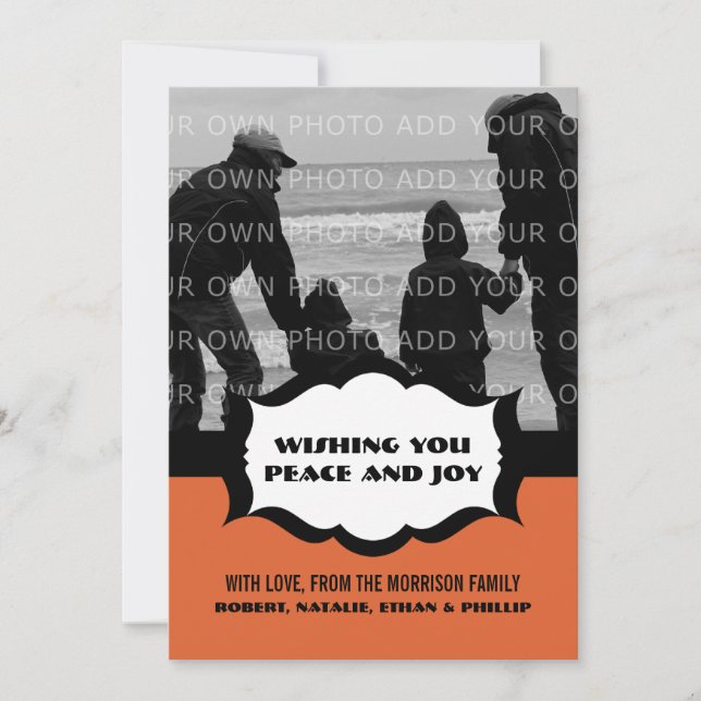 Cartão De Festividades Placa simples de fotografia de feriado, laranja (Frente)