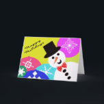 Cartão De Festividades Placa Snowman<br><div class="desc">Um cavalheiro Snowman cercado por ornamentos decorativos</div>