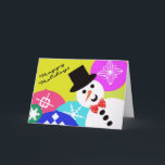 Cartão De Festividades Placa Snowman<br><div class="desc">Um cavalheiro Snowman cercado por ornamentos decorativos</div>