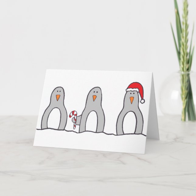 Cartão De Festividades Placa "Trio Pinguim" (Frente)