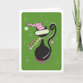 Cartão De Festividades Placa verde do Gatinho papai noel