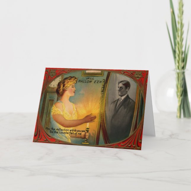 Cartão De Festividades Placa Vintage Mirror Halloween (Frente)