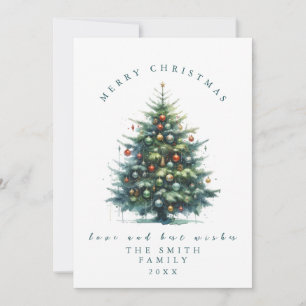 Cartão De Festividades Placas de Árvore de Natal com Aquarela Teal
