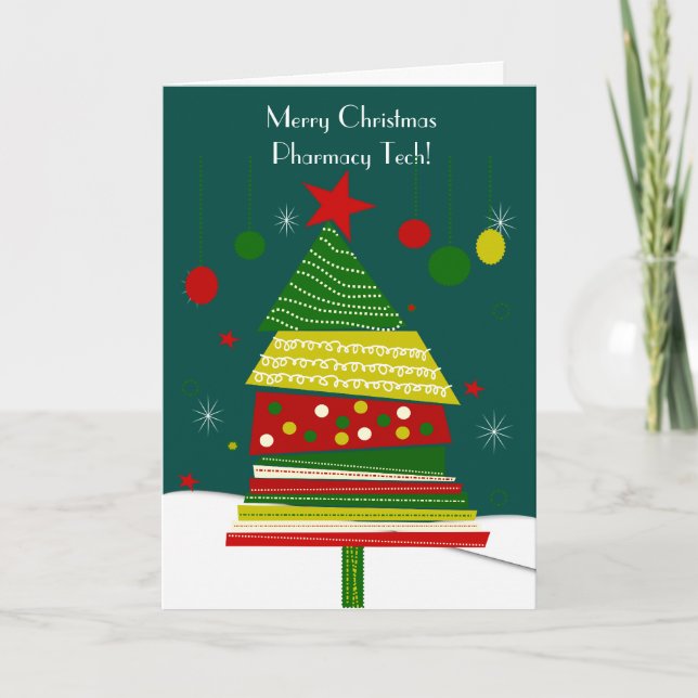Cartão De Festividades Placas de Natal da Pharmacy Tech #6 Tree Design (Frente)