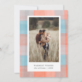 Cartão De Festividades Plaid Aquarela | Foto Azul Claro Cinza Coral 