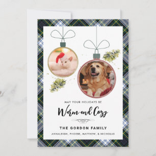 Cartão De Festividades Plaid Family Natal 2 Fotos de Animais de Estimação