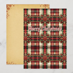 Cartão De Festividades Plaid Festivo Vermelho Verde Dourado Personalizado