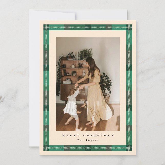 Cartão De Festividades Plaid Frame Holiday Card (Frente)