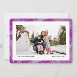 Cartão De Festividades Plaid Mínimo com Uma Foto Roxo Horizontal