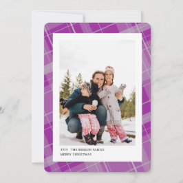 Cartão De Festividades Plaid Mínimo Uma Foto Roxo Vertical