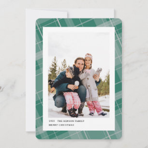 Cartão De Festividades Plaid Mínimo Uma Foto Turquesa Vertical