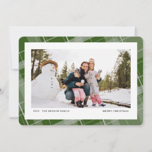 Cartão De Festividades Plaid Mínimo Uma Foto Verde Horizontal