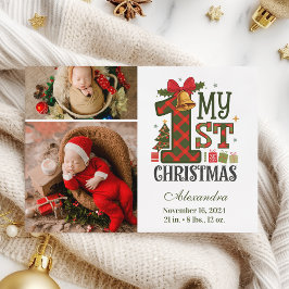Cartão De Festividades Plaid Rustic 2 Photo First Christmas