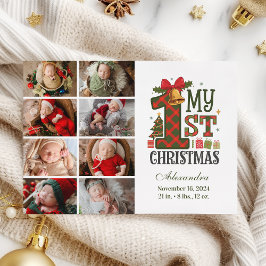 Cartão De Festividades Plaid Rustic 8 Photo First Christmas