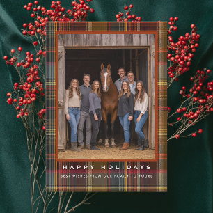 Cartão De Festividades Plaid Tartan Equestre Natal Rancho