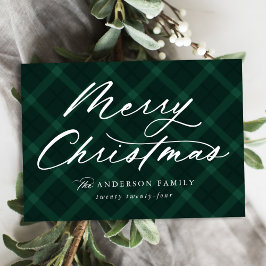 Cartão De Festividades Plaid Verde Escovado Feliz Natal Não-Foto
