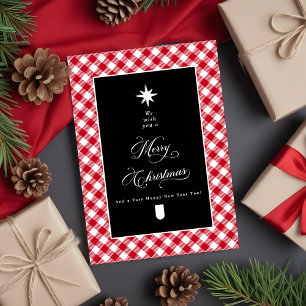 Cartão De Festividades Plaid Vermelho de Quadro Negro de Casa de Fazenda