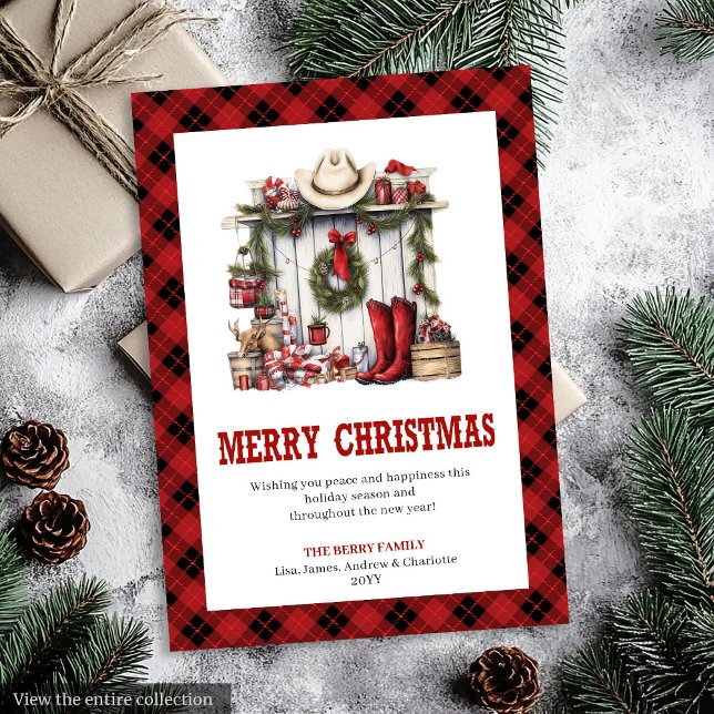 Cartão De Festividades Plaid Western Buffalo Rustic Xmas Greeting (Plaid Western Buffalo Rustic Xmas Greeting)