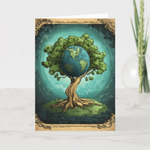 Cartão De Festividades Planeta da Árvore da Terra Fantasia