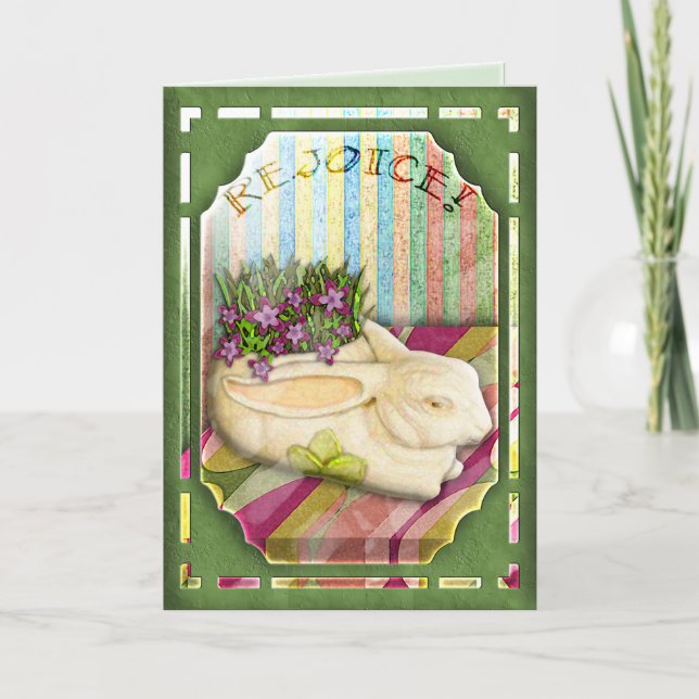 Cartão De Festividades Plantador do coelhinho da Páscoa na janela verde (Frente)