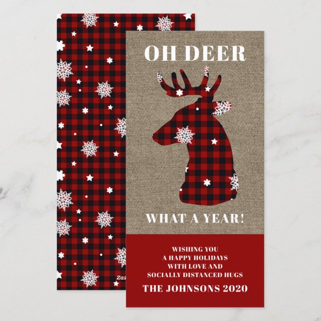 Cartão De Festividades Plaquinha Engraçada de Floco de Neve Oh Veado (Frente/Verso)
