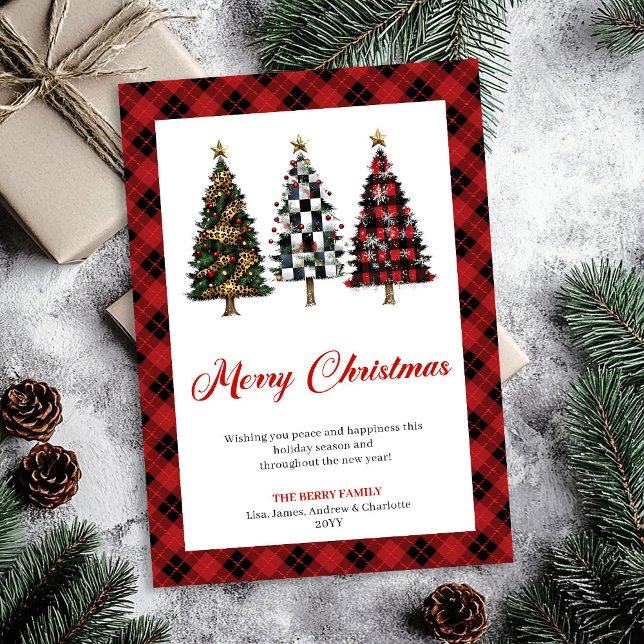 Cartão De Festividades Playful Buffalo Plaid Christmas Tree Festive Card (Playful Buffalo Plaid Christmas Tree Festive Card)