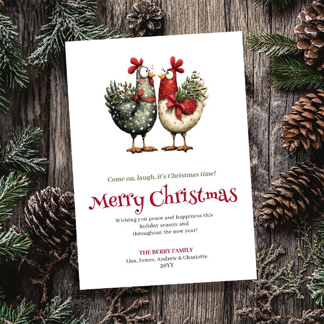 Cartão De Festividades Playful Chickens Whimsical Christmas Greeting Card (Playful Chickens Whimsical Christmas Greeting Card)