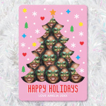 Playful Custom Photo Modern Christmas Tree Pink