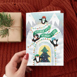 Cartão De Festividades Playful Penguins Igloo Winter<br><div class="desc">Ilustração original Ⓒ Becky Nimoy 2023 Personalize o dentro de cor de fundo,  a foto e a opção de mensagem impressa,  se desejar.</div>