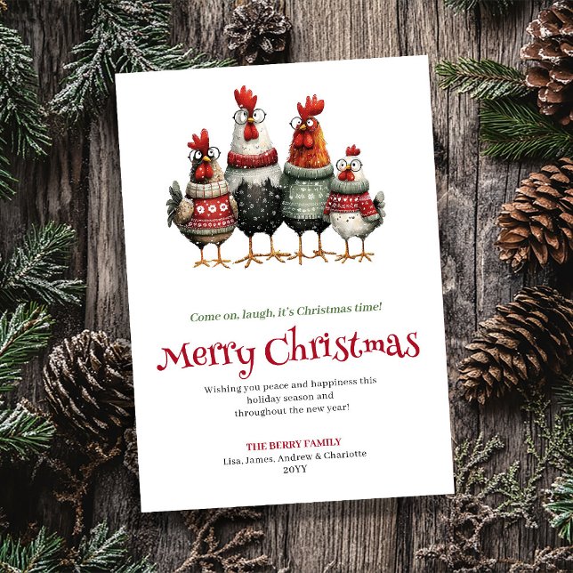 Cartão De Festividades Playful quirky chickens Christmas greeting card (Playful quirky chickens Christmas greeting card

)