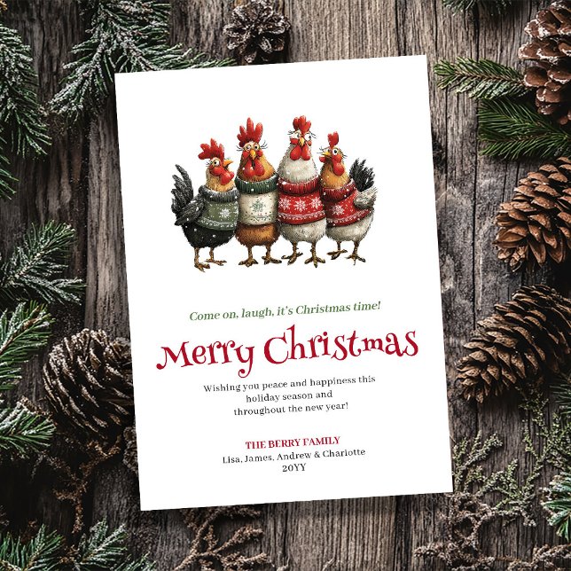 Cartão De Festividades Playful Quirky Chickens Holiday Greeting Card (Playful Quirky Chickens Holiday Greeting Card)