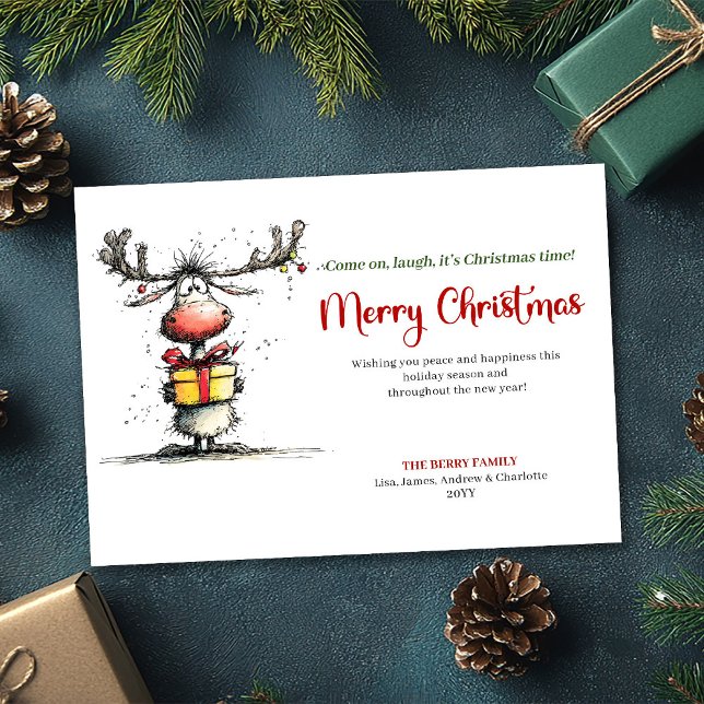Cartão De Festividades Playful quirky reindeer Christmas greeting card (Playful quirky reindeer Christmas greeting card

)