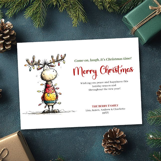 Cartão De Festividades Playful Quirky Reindeer Christmas Party Card (Playful Quirky Reindeer Christmas Party Card)