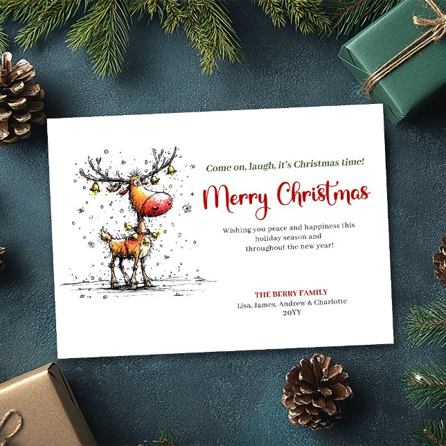 Cartão De Festividades Playful Quirky Reindeer Holiday Greeting Design (Playful Quirky Reindeer Holiday Greeting Design)